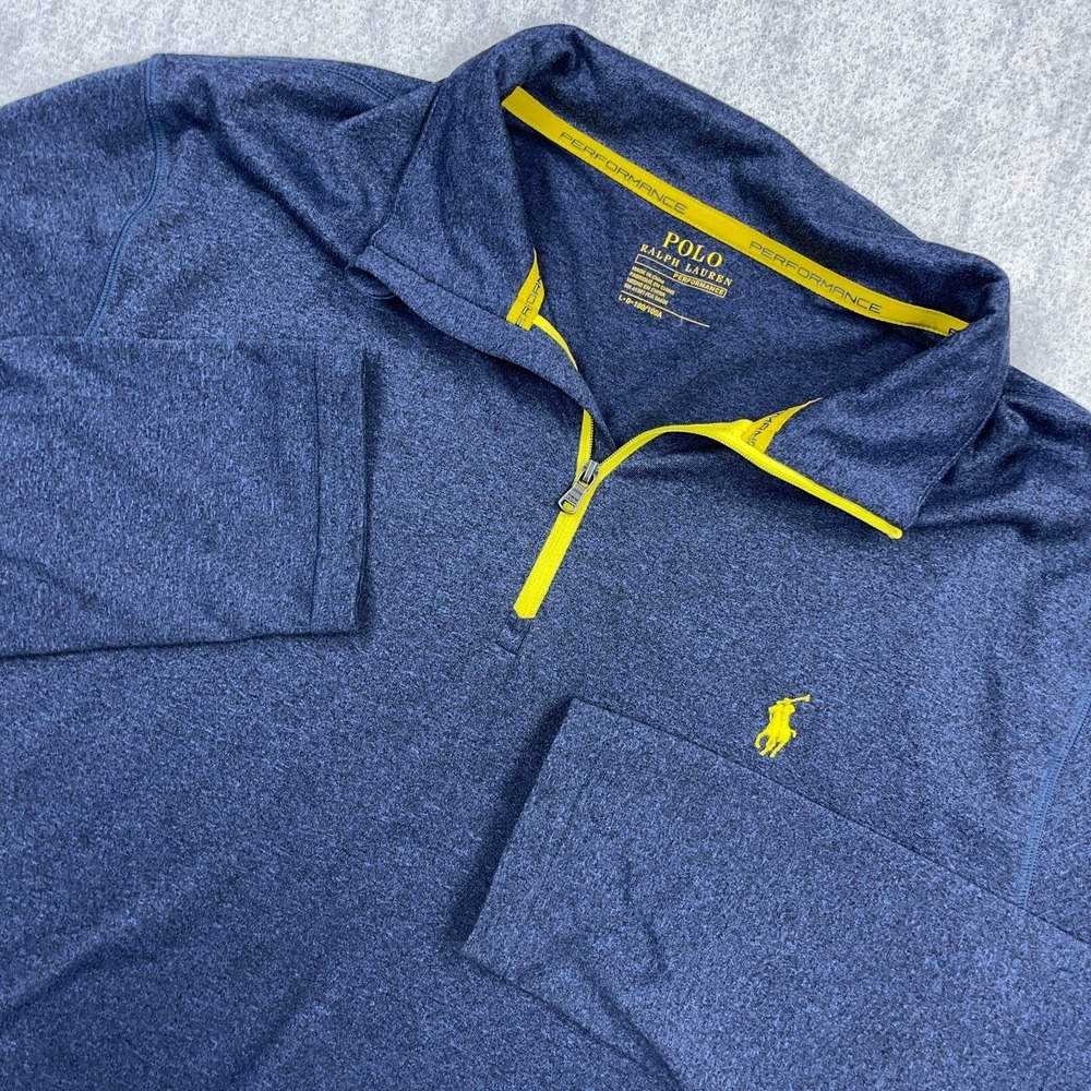 Polo Ralph Lauren Sweater Men Large Blue Pullover 1/4 Zip Performance Wicking - Picture 2 of 10